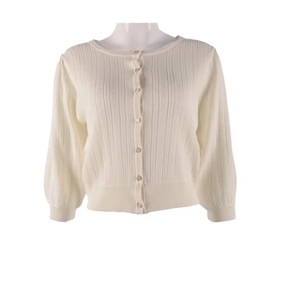 Cardigã feminino com gola redonda e manga três{0}}